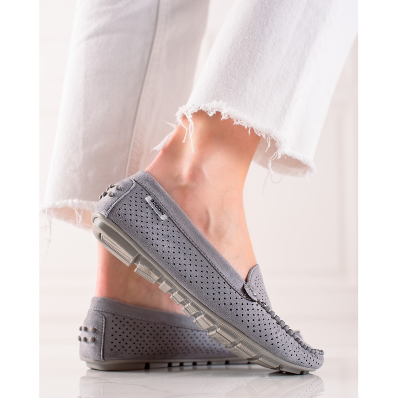 Goodin Openwork Loafers med ruskind grå 1