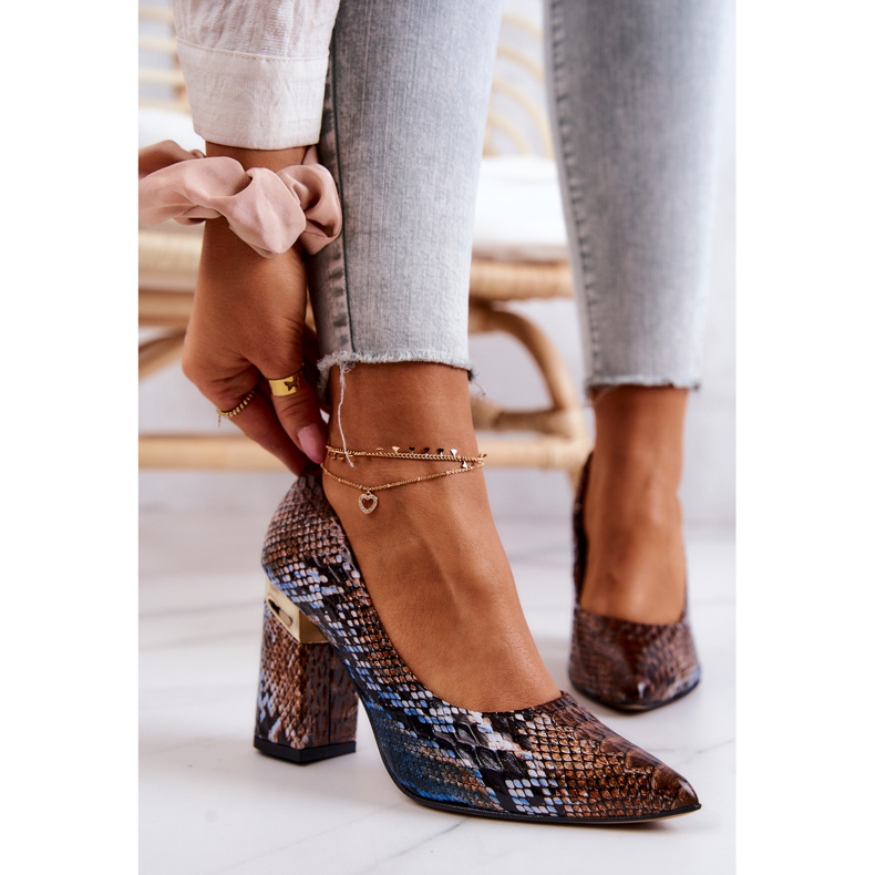 Lewski Shoes Læder Pumps Lewski Snake 3117 Brun-Blå 1