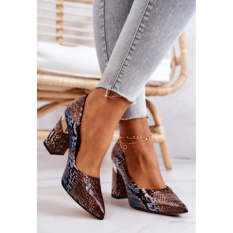 Lewski Shoes Læder Pumps Lewski Snake 3117 Brun-Blå 2