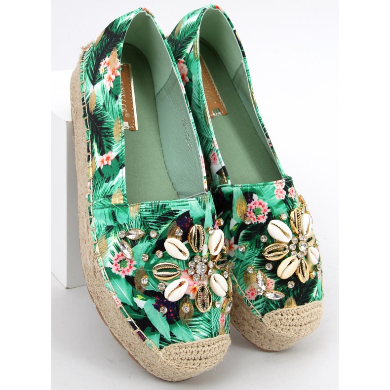 Espadriller med skaller Manami Flower Green grøn 1