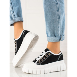 TRENDI Sneakers med snøre på platformen sort 2