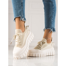 TRENDI Openwork sneakers på platformen beige 1
