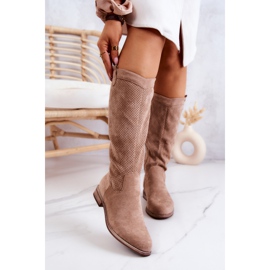 S.Barski Dame Ruskind Openwork Støvler Beige Thessie 2
