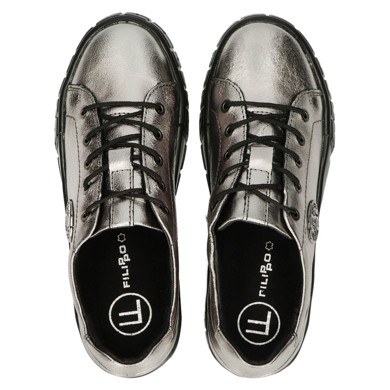 Filippo Stilfulde DP3528 / 22 GN Gun Metal Læder Sneakers brun sølv 4