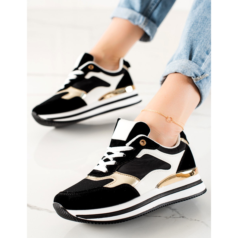 TRENDI Moderigtige SORTE og GULD Sneakers 1