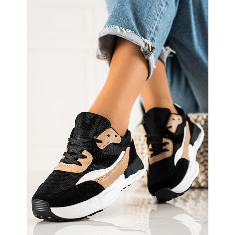 TRENDI Komfortable SORT OG BEIGE Sneakers 1