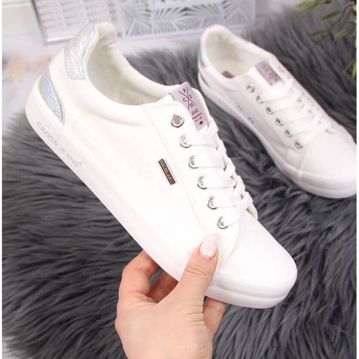 Tekstil Cross Jeans W JJ2R4038C hvide sneakers sølv 1