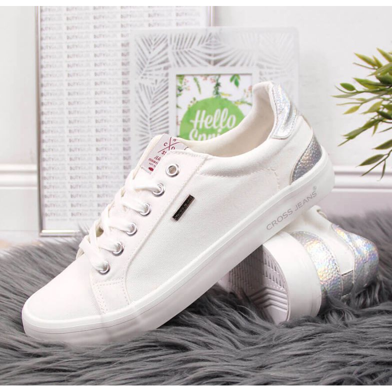 Tekstil Cross Jeans W JJ2R4038C hvide sneakers sølv 2