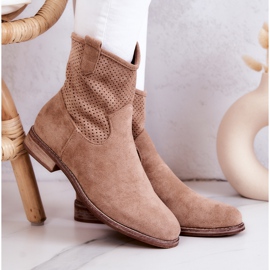 S.Barski Ruskind Dame Openwork Støvler Beige Lemar 1