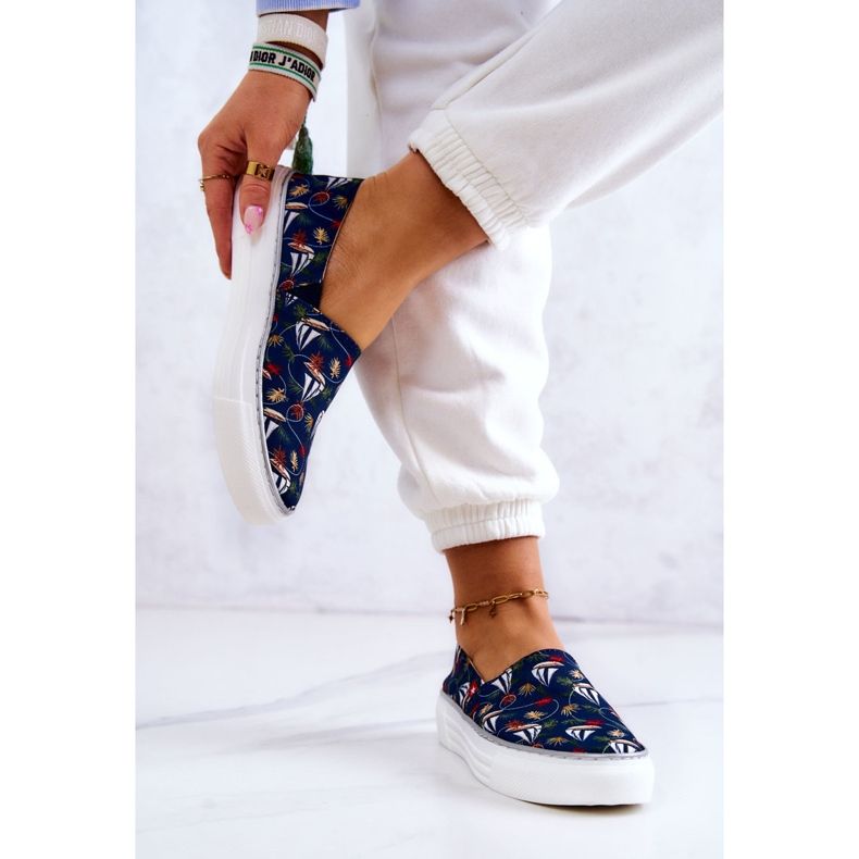 Damesneakers Slip On Memory Foam Big Star JJ276016 Marineblå flerfarvet 2