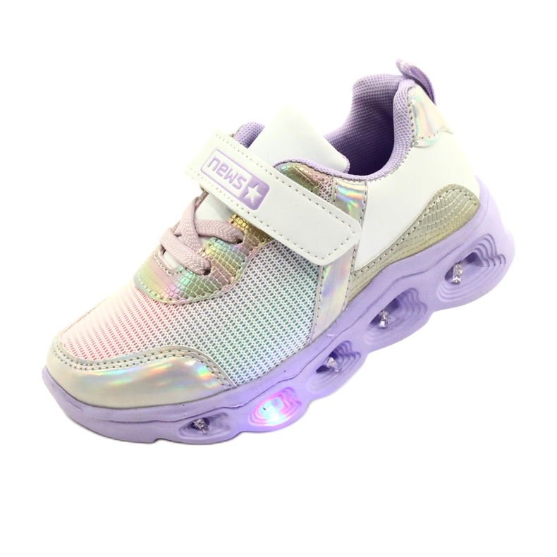 NEWS ADI Sportssko LED Glødende Velcro Nyheder 22DZ32-4837 Lilac-White lilla lyserød sølv 3