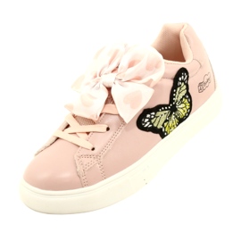 Pigeres lyserøde sports -sneakers med en bue og sommerfugl American Club ES64 4
