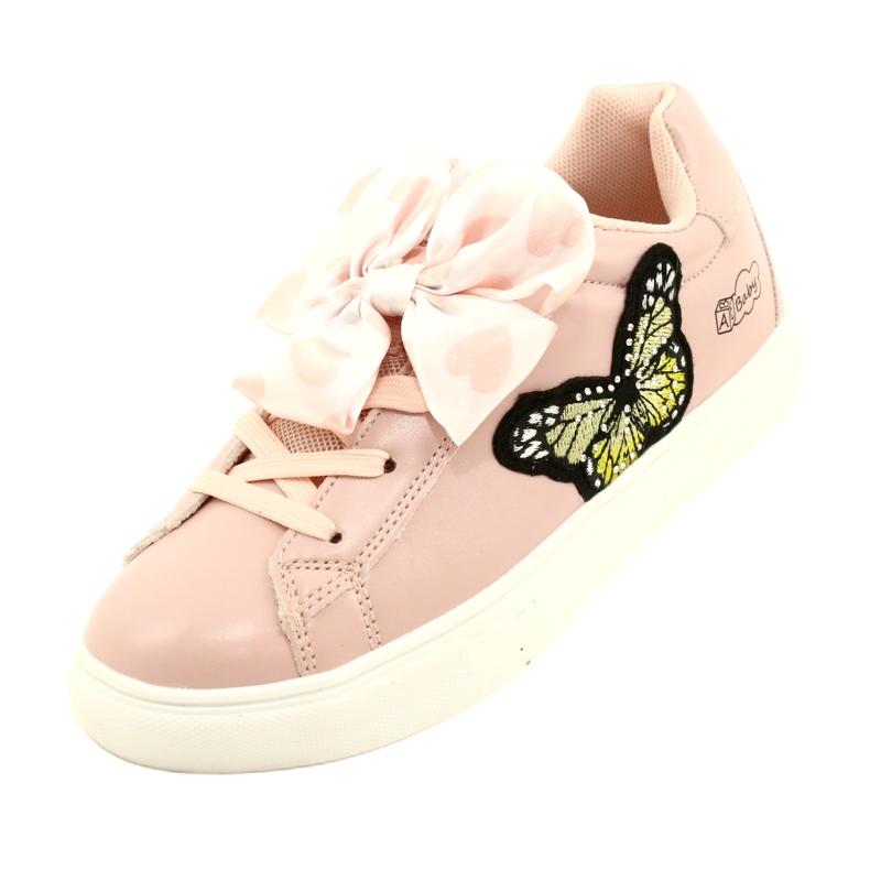 Pigeres lyserøde sports -sneakers med en bue og sommerfugl American Club ES64 4