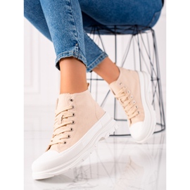 TRENDI Komfortable sneakers på platformen beige 2