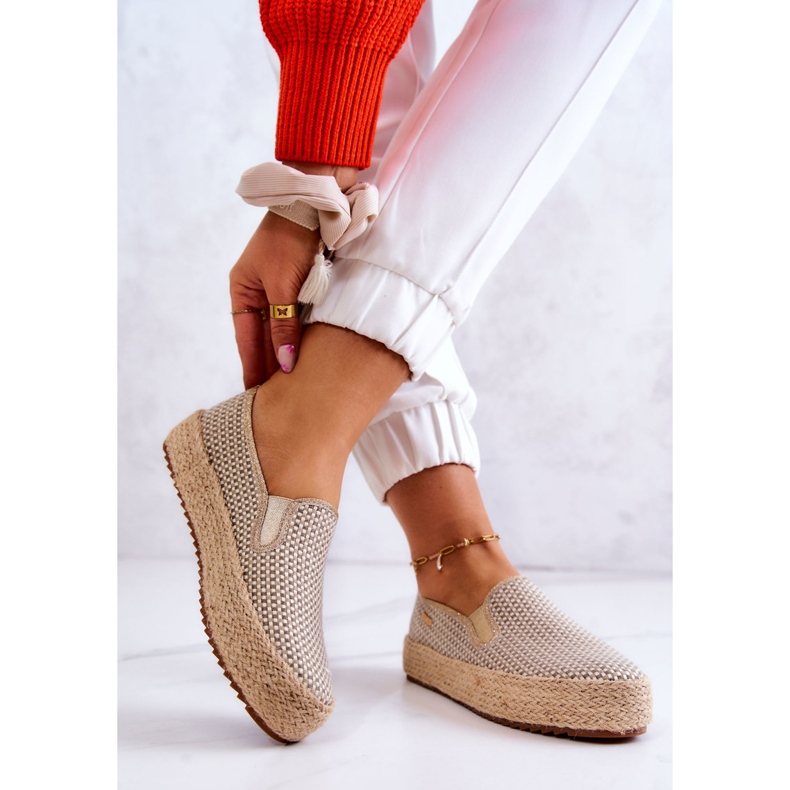 Dame flettede sneakers Slip On Big Star JJ274394 Beige 2
