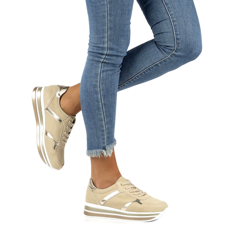 Lædersneakers i ruskind Filippo DP2004 / 21 BE beige gylden 4