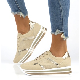 Lædersneakers i ruskind Filippo DP2004 / 21 BE beige gylden 1