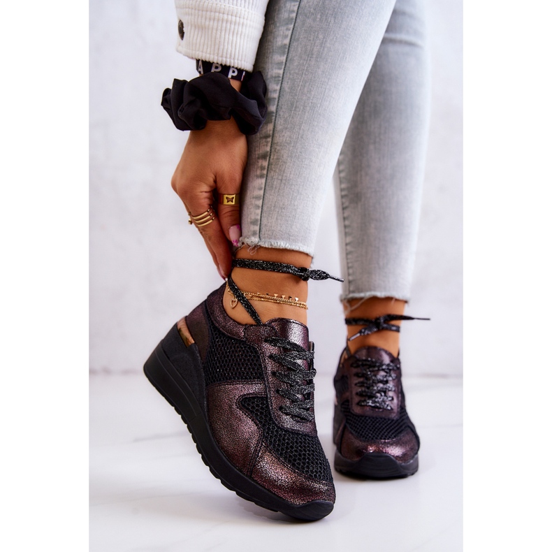 Læder Wedge Sneakers Med Mesh S.Barski Sort 1