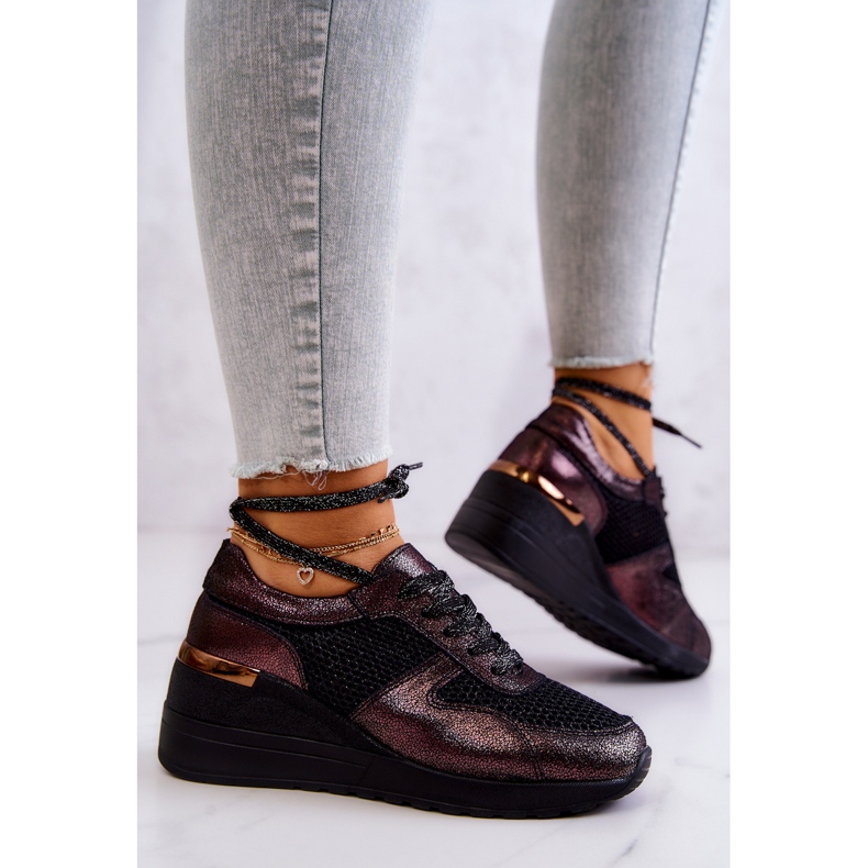 Læder Wedge Sneakers Med Mesh S.Barski Sort 2