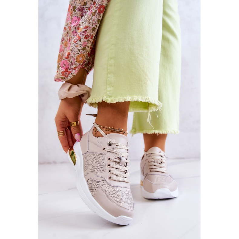 S.Barski Læder Dame Wedge Sneakers Beige Phiness 1
