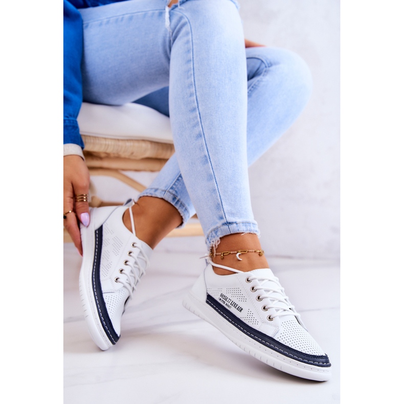 Dame læder sneakers hvid og marineblå Cloesa 1