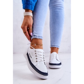 Dame læder sneakers hvid og marineblå Cloesa 2