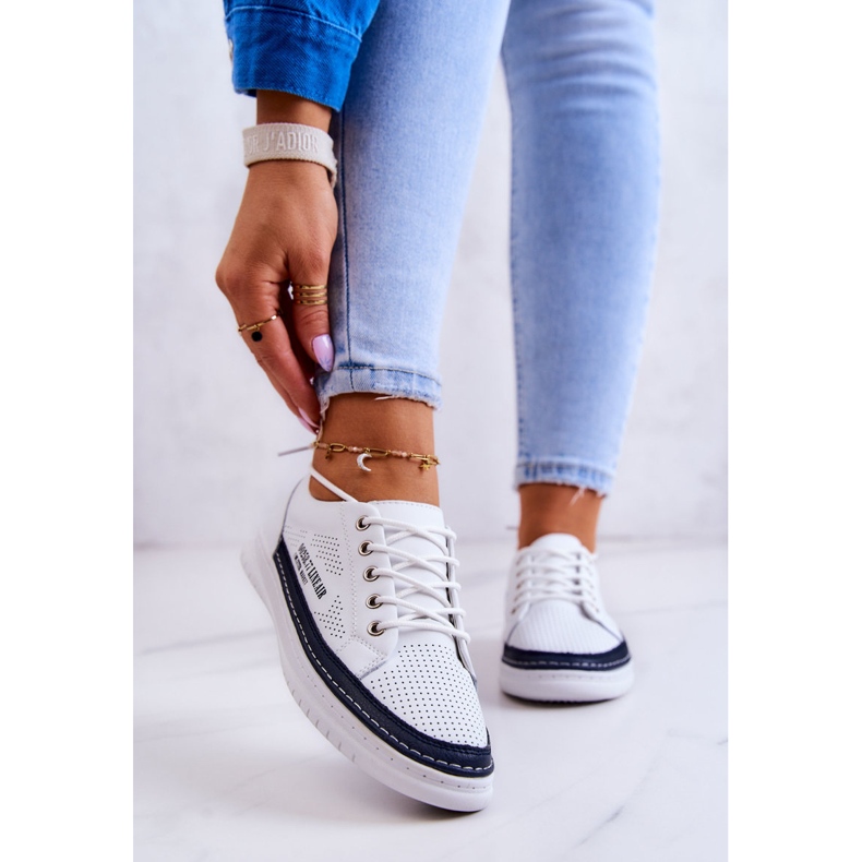 Dame læder sneakers hvid og marineblå Cloesa 2