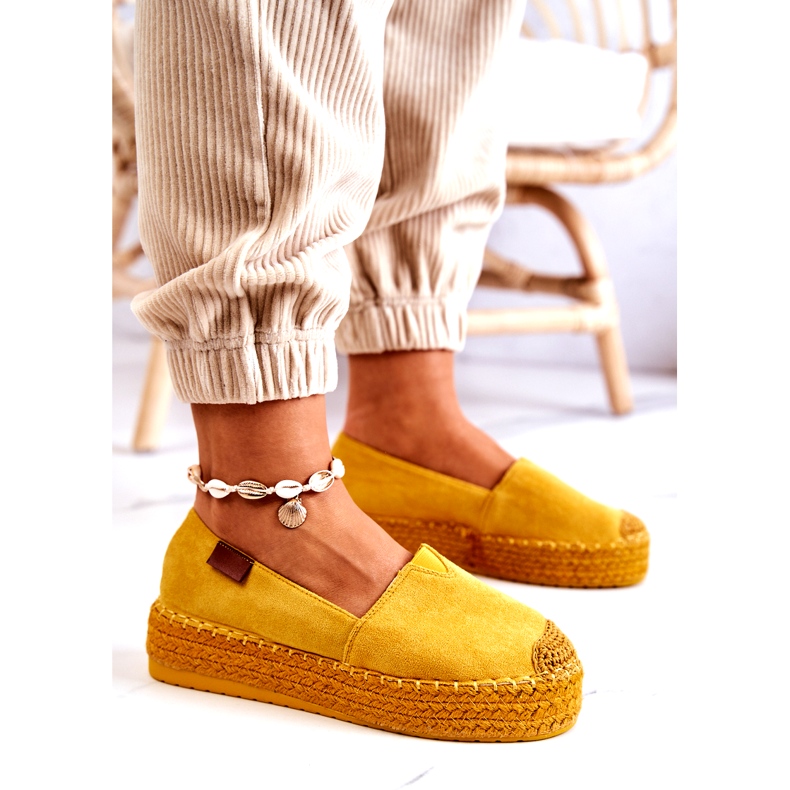 Inna Lesley Yellow Slip On Espadrilles i ruskind gul 3