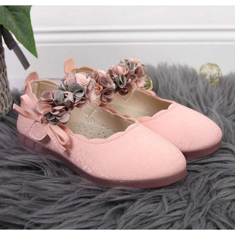 Velcro ballerinaer med blomster Vinceza Jr JAN99B pink lyserød 2