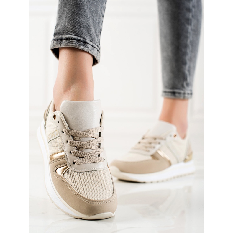 Sweet Shoes Klassiske komfortable sneakers beige gylden 2