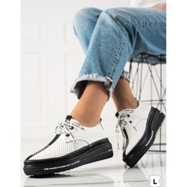 Læder Brogues På Platformen hvid sort 2