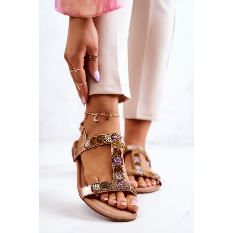 S.Barski Damesandaler med Rhinestones Rose Gold Julies gylden 1