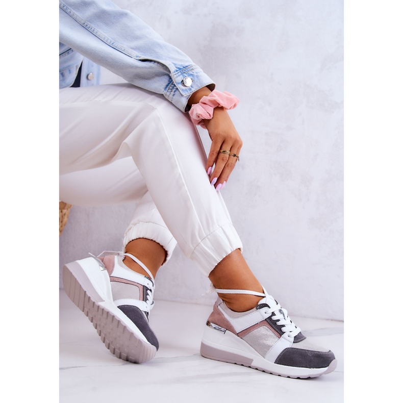 S.Barski Læder Sportssko Wedge Sneakers Sølv-Grå Elissa lyserød 2