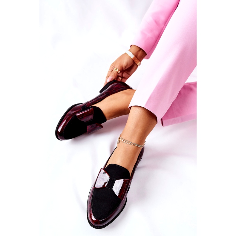 Kvinder Brogues Maciejka lakerede loafers marmoreret bourgogne 04099-33 / 00-1 sort rød 2
