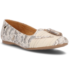 Læderballerinaer Filippo 04016 beige gylden 1