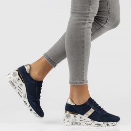 Lædersneakers Filippo DP3550 / 22 Nv marineblå gylden 2