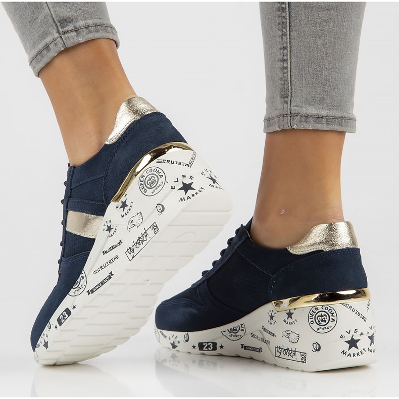 Lædersneakers Filippo DP3550 / 22 Nv marineblå gylden 1