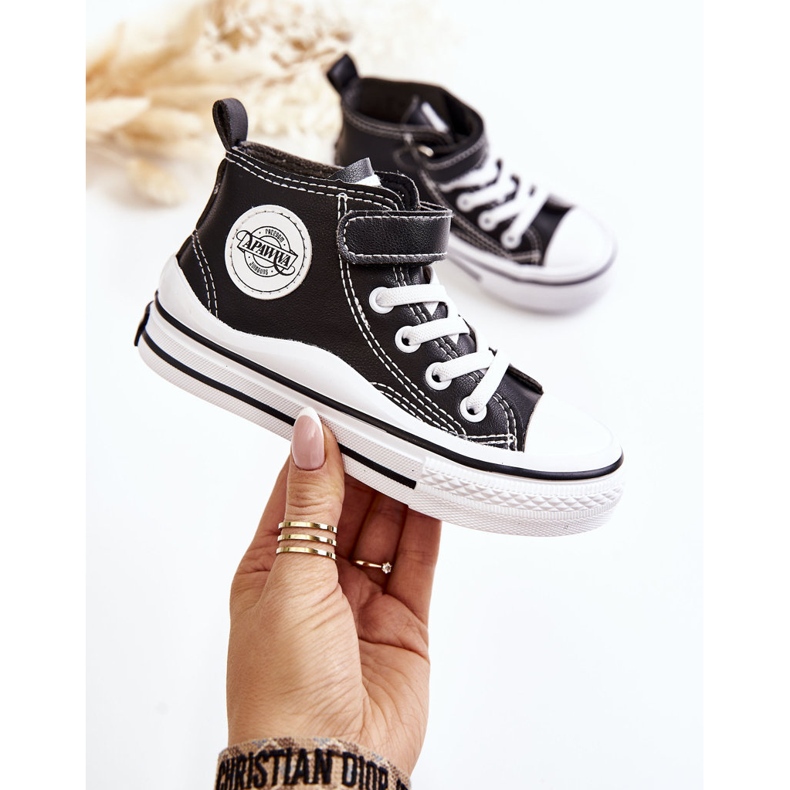 Børne læder sneakers med velcro Sort Bruni 1