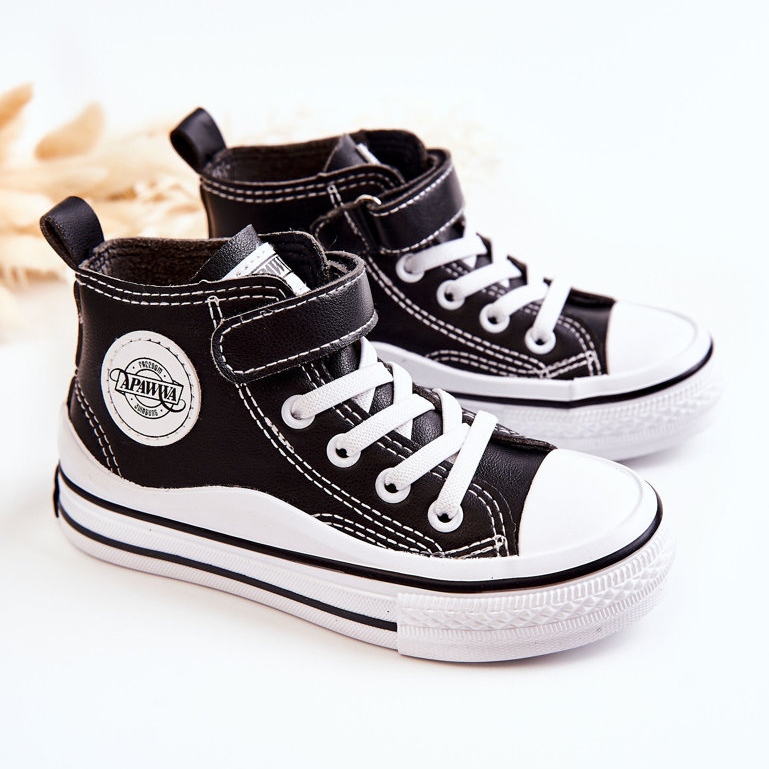 Børne læder sneakers med velcro Sort Bruni 2