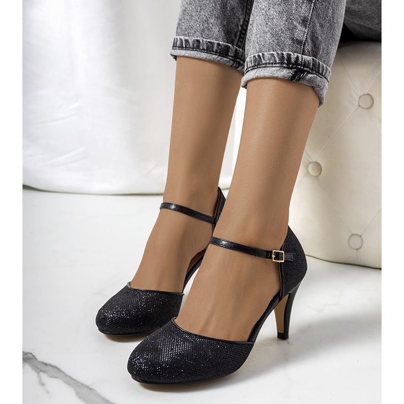 Sorte skinnende Rosetown pumps 1