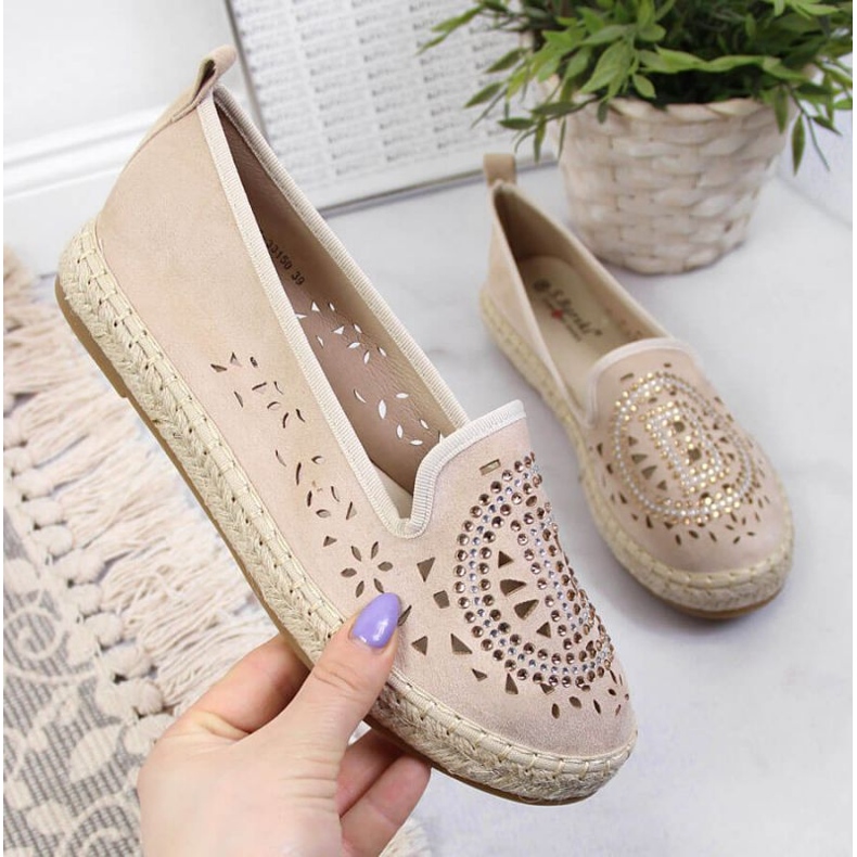 Gennembrudte espadriller med cubic zirconias i beige W S. Barski 1