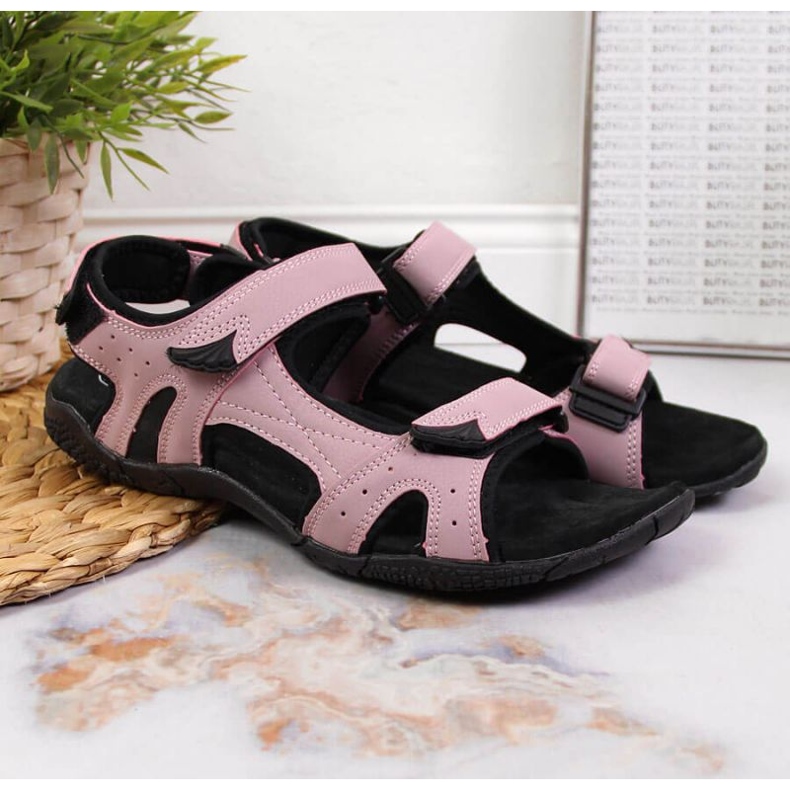 Pink Velcro sportssandaler Hos American Club sort lyserød 2
