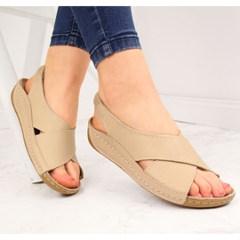 T.Sokolski Dame beige læder, slip-on sandaler T. Sokolski 1