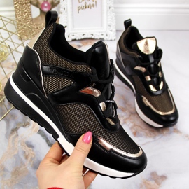 Kvinders sorte wedge sneakers Vinceza gylden 2