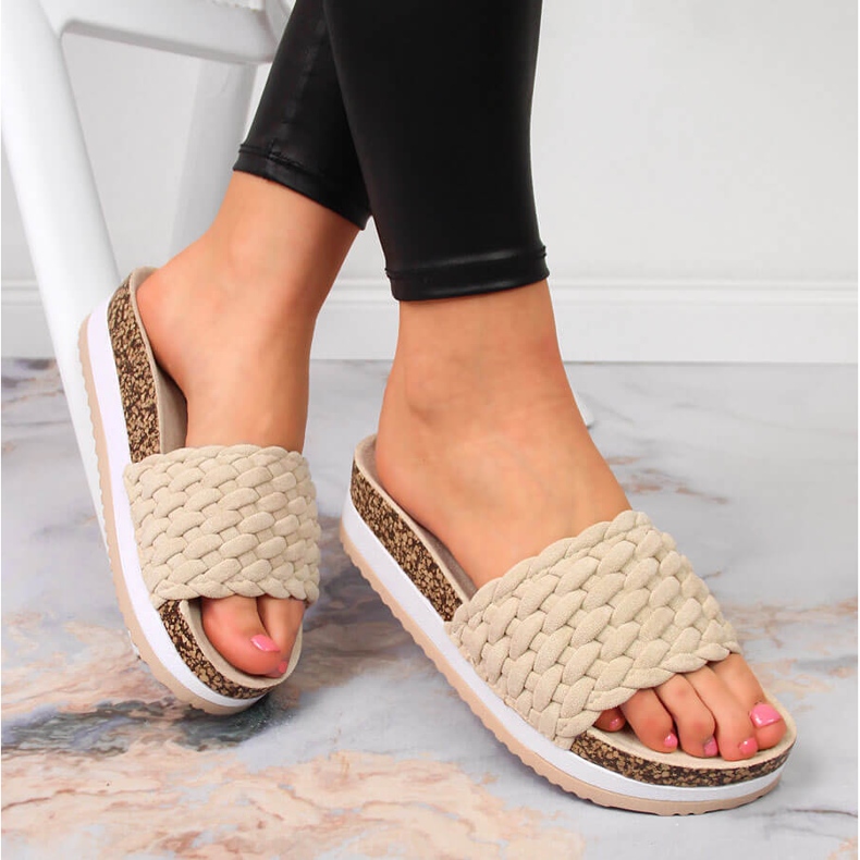 Kvinders beige platform hjemmesko Potocki 1