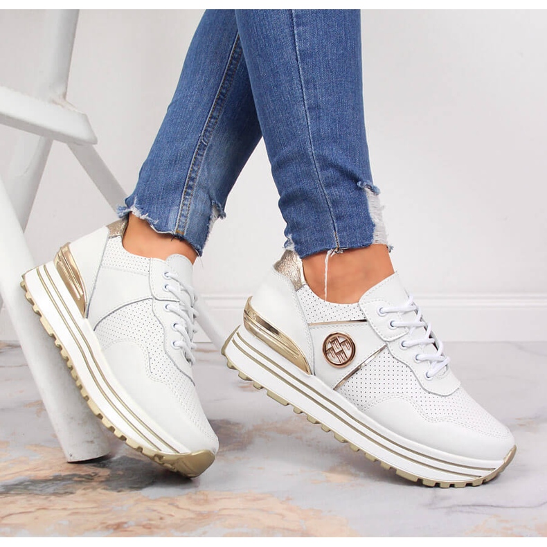 Sneakers i læder til kvinder på den hvide Filippo platform 1