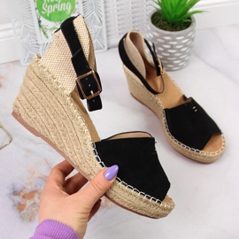 Damesandaler espadriller på sorte kiler eVento 1