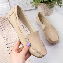 Dame læder loafers lys beige Helios 398 1