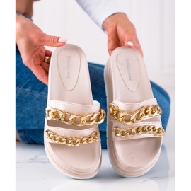 WELLSPRING Modetøfler med kæder beige 1