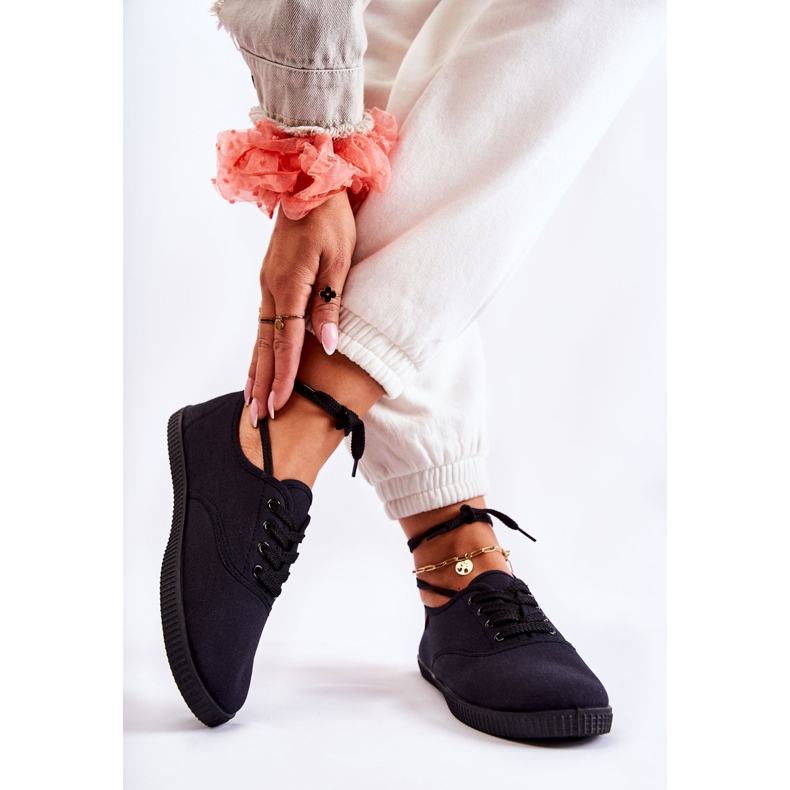 PE1 Klassiske sneakers til kvinder bundet sort Dellis 2